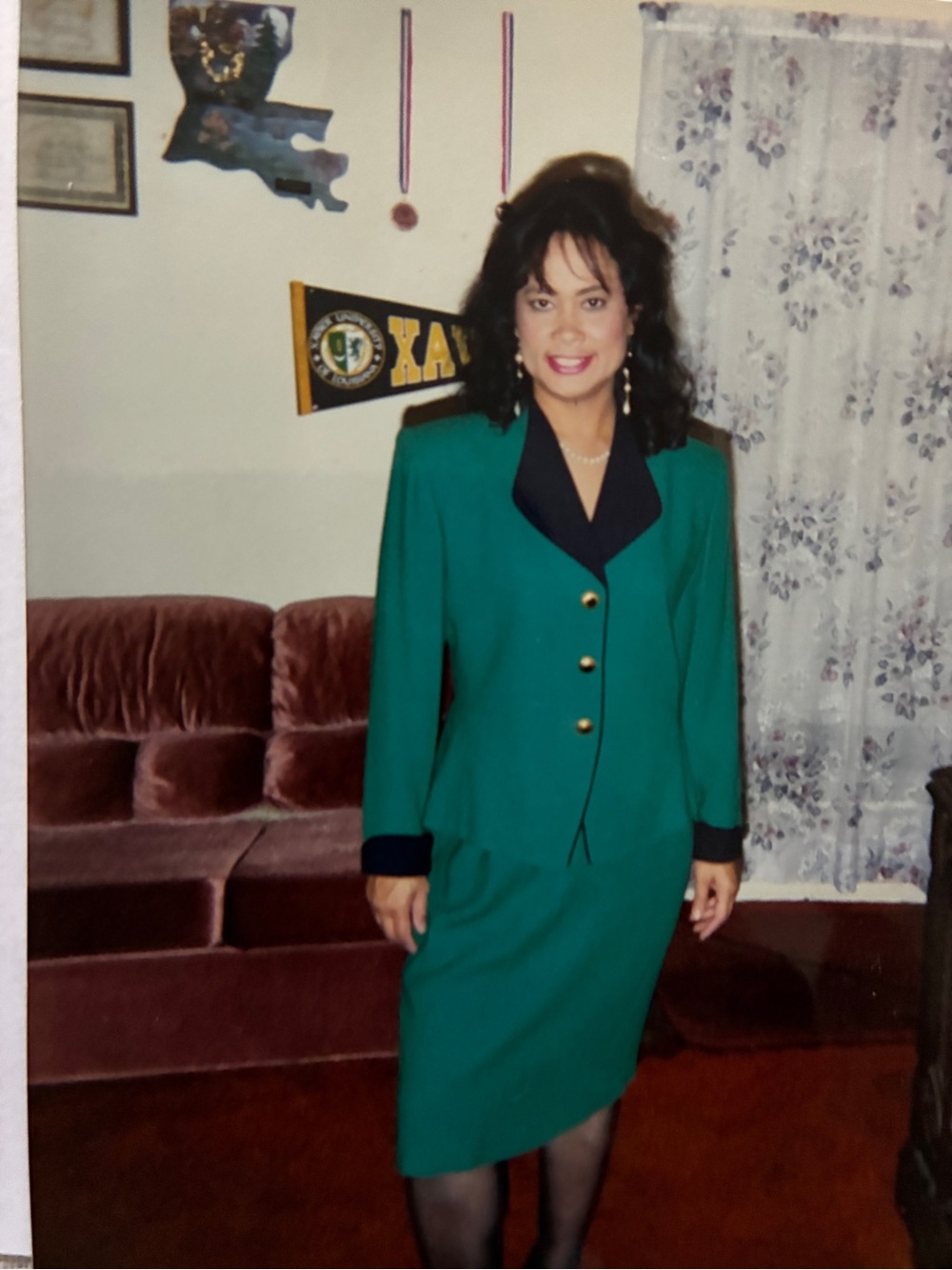 Emerald Green Women's Blazer with Navy Trim and Gold Buttons